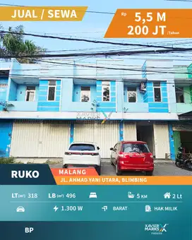 Dijual Ruko 2 Unit di Poros Jalan A Yani Blimbing Malang Strategis