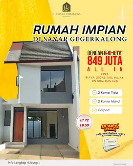 HEMAT 50 Juta Rumah 2 Lt 3 kamar tidur di cigugur girang ciwaruga SHM