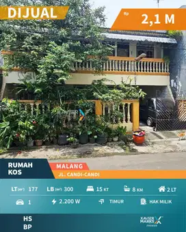 Dijual Rumah Kost 15 KT di Jalan Candi - Candi, Lowokwaru Malang