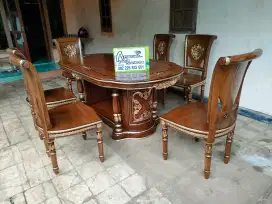 Meja makan salina gendong full kayu jati set kaca meja