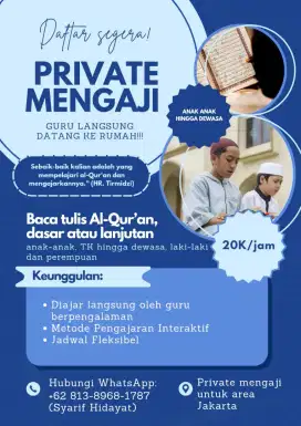 Guru ngaji private datang ke rumah