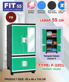 Lemari plastik 4 susun full rak ada cermin(baru)
