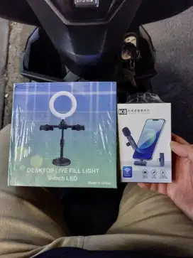 PAKET SPESIAL JUAL RUGI DOUBLE HOLDER + RINGLIGHT DGN MIC WIRELESS HP