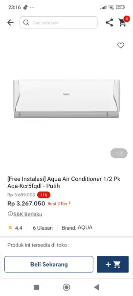 Kredit AC aqua free instalasi