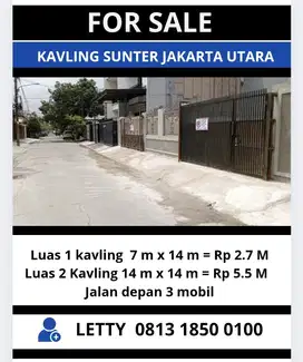 Dijual Tanah Di Sunter Jakarta Utara Rp 2.75 M Nego
