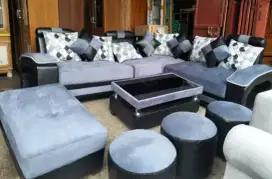 Sofa engkel dua beranak abu hitam