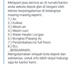 Terima Jasa service Ac Sejabodetabek