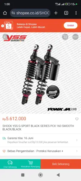PCX 160 SHOCK YSS  G SPORT BLACK SERIES PCX 160 SMOOTH BLACK