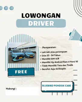 DIBUTUHKAN SEGERA PENGEMUDI UNTUK MEMBAWA TAKSI BLUE BIRD