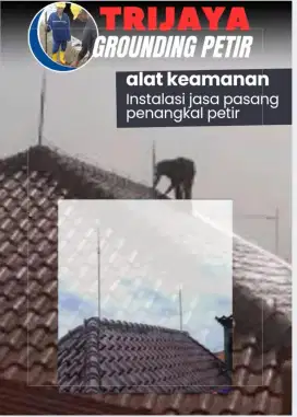 Teknisi pasang alat keamanan penambah petir dan grounding listrik