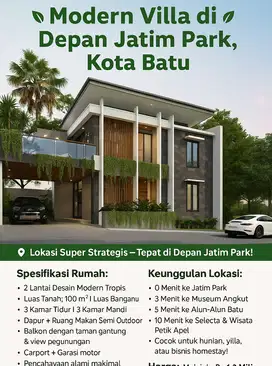 Dijual rumah vila di lokasi emas depan jatim park