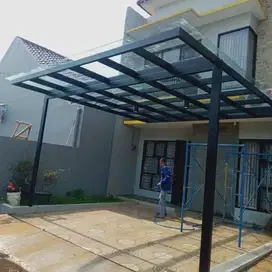 Kanopi Tempered glass rangka hollow galvanis