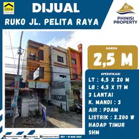 DIJUAL RUKO MURAH 3 LANTAI DI JALAN PELITA RAYA