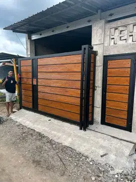 Pagar motif grc serat kayu minimalis