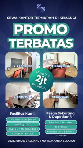 Disewakan Ruang kantor Murah di Kemang
