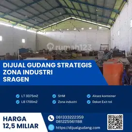 Dijual aset terbaik gudang lokasi sragen 3375m BU!