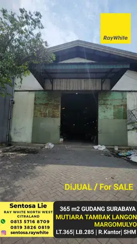 Dijual 365 m2 Gudang Surabaya di Mutiara Tambak Langon Margomulyo -SHM