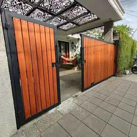 Pagar motif grc serat kayu minimalis