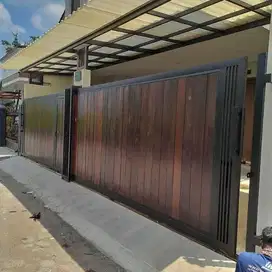 Pagar motif grc serat kayu minimalis
