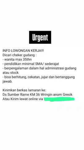 Lowongan checker gudang