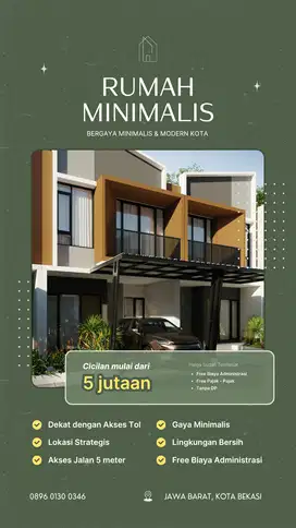 Dijual rumah 2 Lantai Tanpa DP, di Kota Bekasi