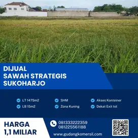 Dijual sawah strategis lokasi Sukoharjo Luas 1475m BU!
