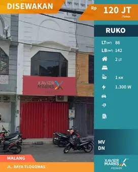 Disewakan Ruko 2 Lantai Lokasi Strategis di Jalan Raya Tlogomas Malang