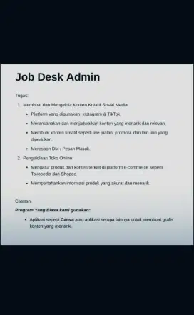 URGENT!! DIBUTUHKAN SEGERA ADMIN ONLINE SHOP BERPENGALAMAN & KASIR