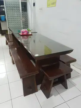 Meja & Bangku Kayu Trembesi Utuh utk Meja Makan/Kantor/Kerja/Resto