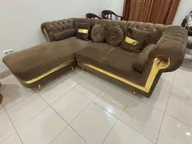 Sofa sudut/sofa L coklat
