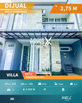 Dijual Villa Aktif Bagus Ada Private Pool di Panderman Hill Kota Batu