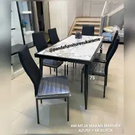 Meja Makan 6 Kursi Top Table Marmer Kaki Rangka Besi Kokoh