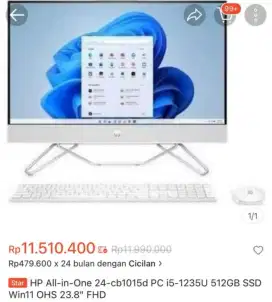 HP all-in-one 24 cb1015d PC i5 123u 512GB SSD WIN11 OHS 23,8 FULL HD