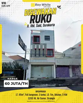 Disewakan Ruko 3 Lantai di Jl RM Said Solo