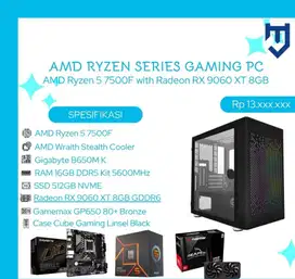 PC Gaming Combo AMD Ryzen 5 7500F With Radeon RX 9060 XT 8GB GDDR6