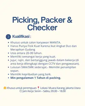 DIBUTUHKAN KARYAWATI UNTUK PACKING ONLINE SHOP JAKARTA UTARA