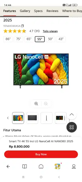 Promo TV LG 55NANO80ASA 55INCH GRATIS TV 32INCH LG SMART