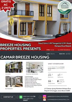 Dijual Cluster Rumah 2 Lantai Strategis Camar Breeze Housing