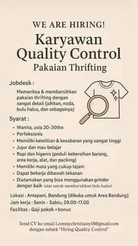 KARYAWAN QUALITY CONTROL PAKAIAN THRIFTING