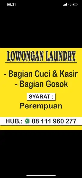 Lowongan laundry leuwinanggung & ciangsana