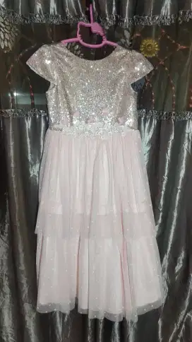 SALE!! BAJU DRESS ANAK INFINE GAUN PESTA (ABU PINK GLITTER) PRELOVED
