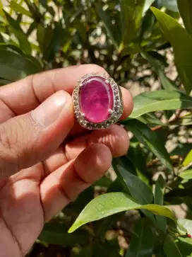 Batu Permata Ruby Merah Panta Ring Perak