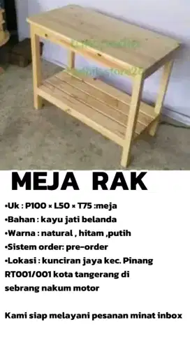 Meja rak kayu jati belanda
