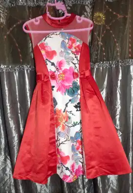 SALE!! BAJU DRESS IMLEK CHEONGSAM ANAK BALOON (MERAH CORAK) PRELOVED