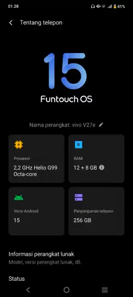 vivo v27e lengkap ram 12+8/256