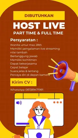 Dibutuhkan host live part time dan full time