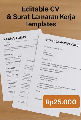 Editable CV + Surat Lamaran Kerja – Bisa Bahasa & English