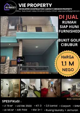 TURUN HARGA!RUMAH RAPI 2,5 LANTAI SIAP HUNI DIBUKIT GOLF CIBUBUR