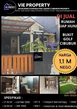 TURUN HARGA RUMAH CANTIK CIBUBUR BUKIT GOLF DIJUAL MURAH   SIAP HUNI