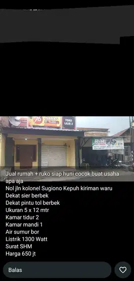 Tempat usaha luas 60 m2 harga 650 juta di Kepuhkiriman,Waru, Sidoarjo